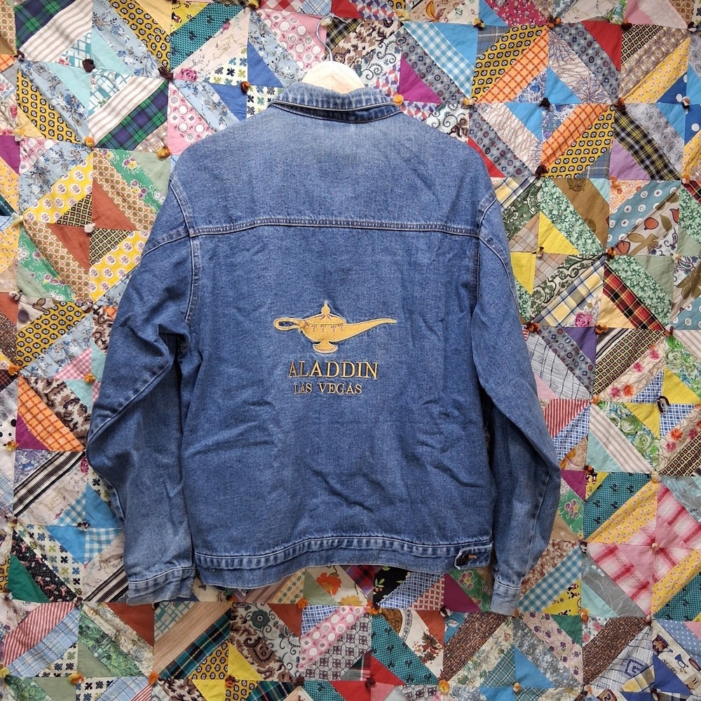 Vintage 90s Aladdin Hotel Casino Las Vegas Denim Jacket Embroidered‎ Genie Lamp